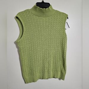 Vintage Lime Green sleeveless cableknit sweater mock neck Beetlejuice 90s sz M